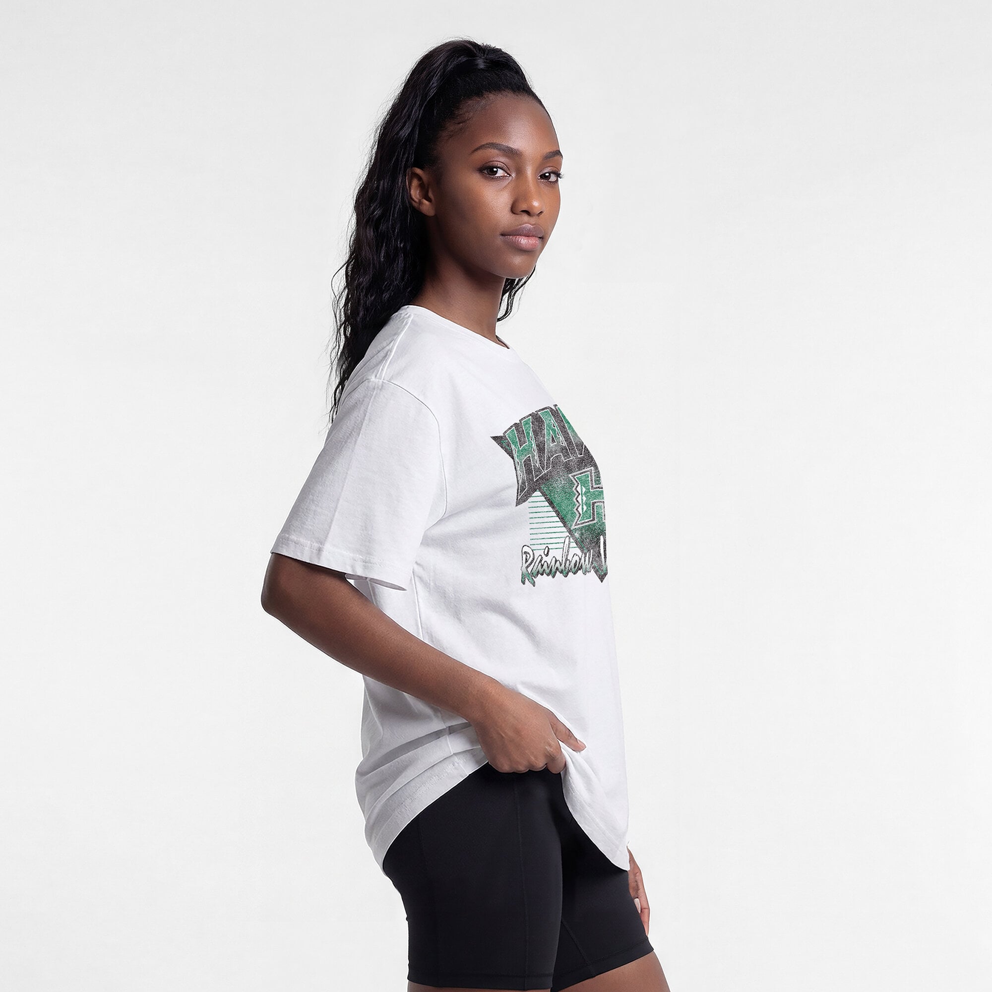 Women's Champion White Hawaii Rainbow Warriors Retro Oversized T-Shirt