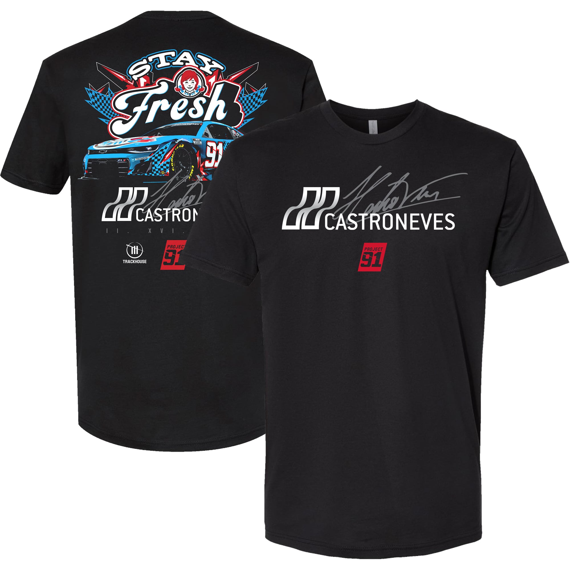 Men's Trackhouse Racing Team Collection Black Helio Castroneves Wendy's Stay Fresh T-Shirt