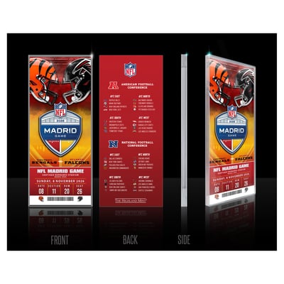 Cincinnati Bengals vs. Atlanta Falcons Highland Mint Madrid 2026 International Games Week Acrylic Ticket