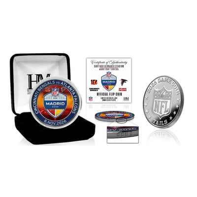Cincinnati Bengals vs. Atlanta Falcons Highland Mint Madrid Limited-Edition 2026 International Games Color Silver-Plated Game Flip Coin