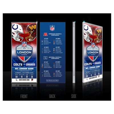 Indianapolis Colts vs. Washington Commanders Highland Mint London 2026 International Games Week Acrylic Ticket