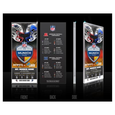 New England Patriots vs. Detroit Lions Highland Mint Munich 2026 International Games Week Acrylic Ticket