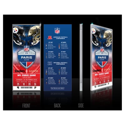 Pittsburgh Steelers vs. New Orleans Saints Highland Mint Paris 2026 International Games Week Acrylic Ticket