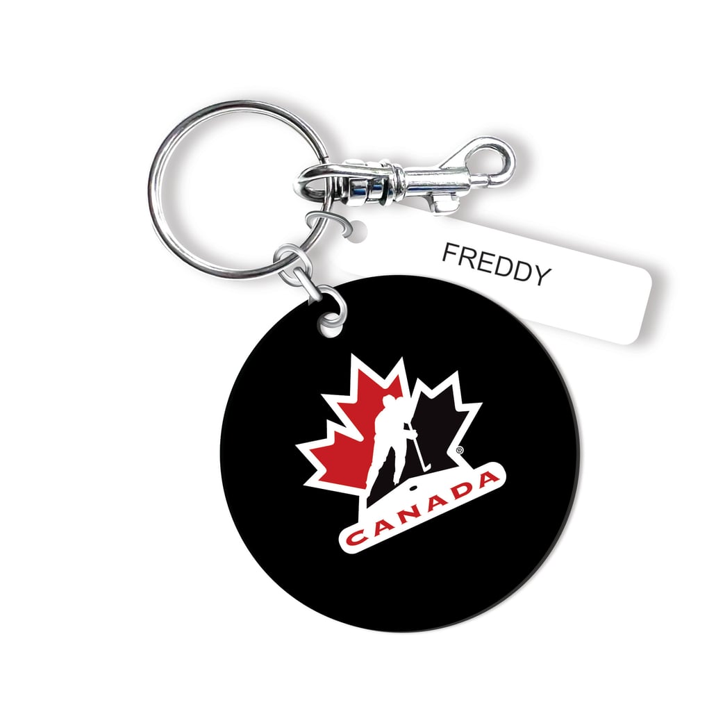 Hockey Canada Black Personalized Leather Round Bag Tag