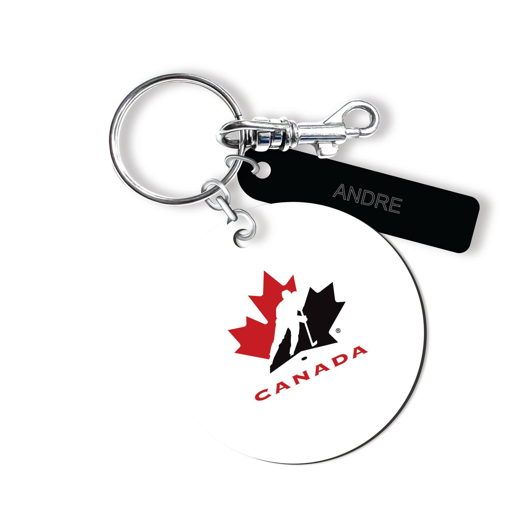 Étiquette de sac ronde en cuir personnalisée White Hockey Canada
