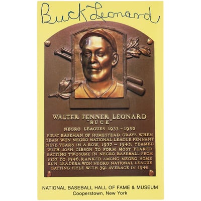 Buck Leonard Homestead Grays Autographed Hall of Fame Plaque Postcard