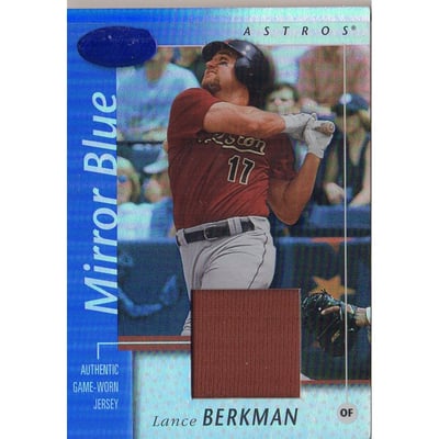 2002 Leaf Certified Mirror Blue #12 Lance Berkman Jsy