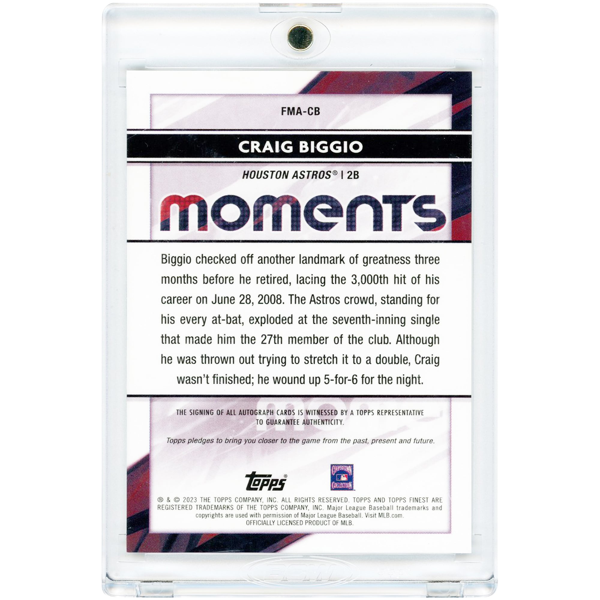 Carte autographiée Craig Biggio des Astros de Houston, collection Topps Finest Flashbacks Moments 2023, réfracteur or #FMA-CB #15/50
