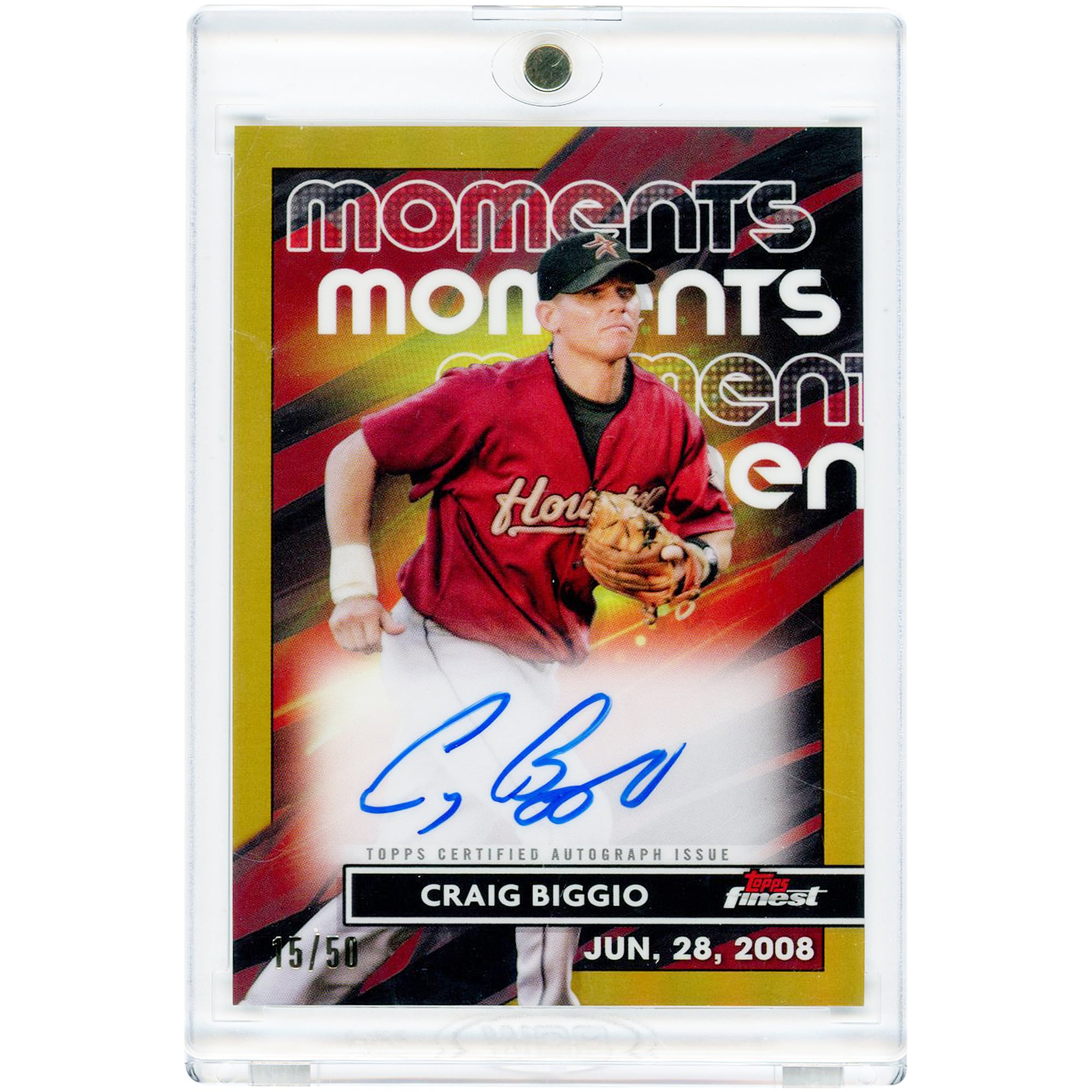 Carte autographiée Craig Biggio des Astros de Houston, collection Topps Finest Flashbacks Moments 2023, réfracteur or #FMA-CB #15/50