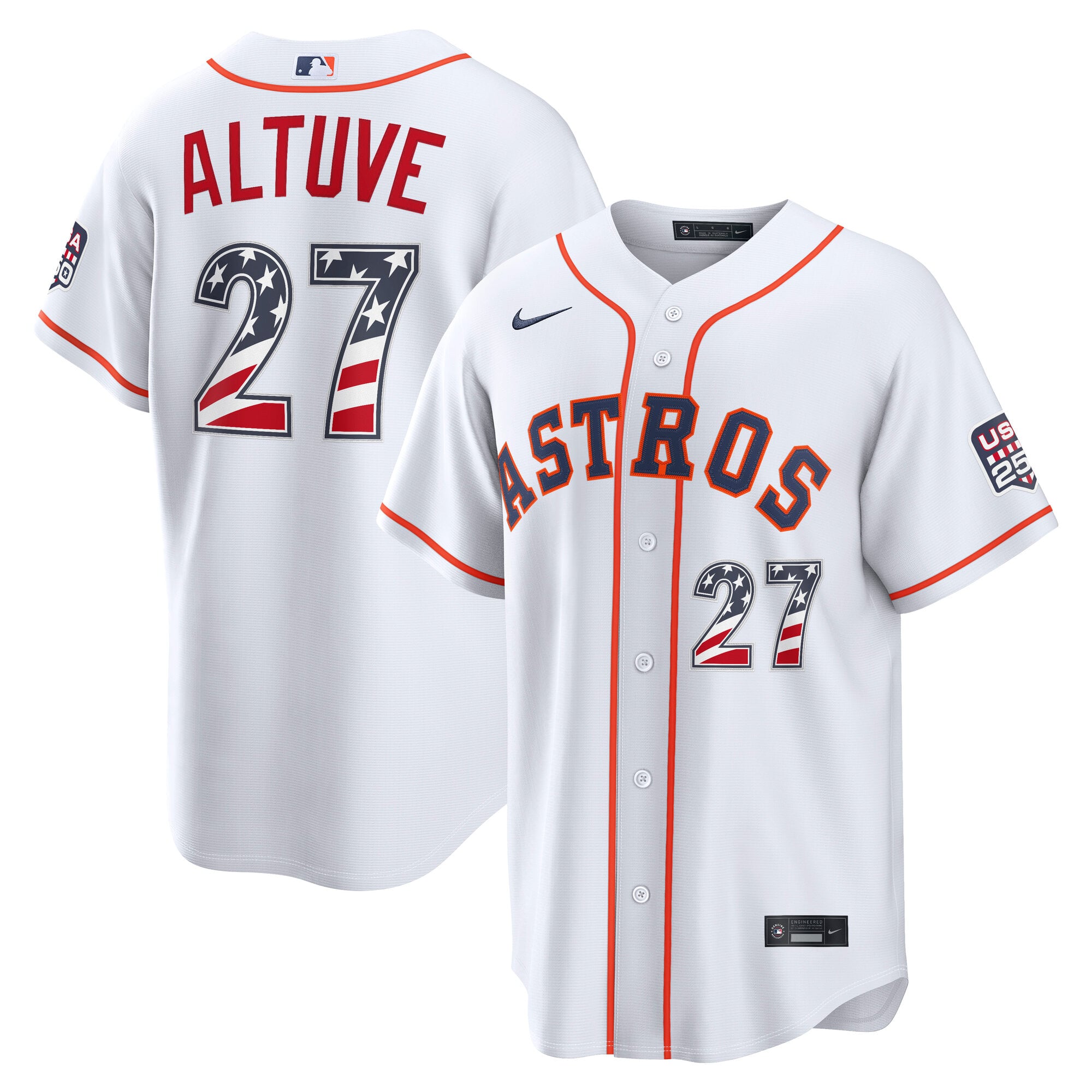 Maillot Nike blanc USA 250 Stadium de Jose Altuve, Houston Astros, pour homme, le 4 juillet