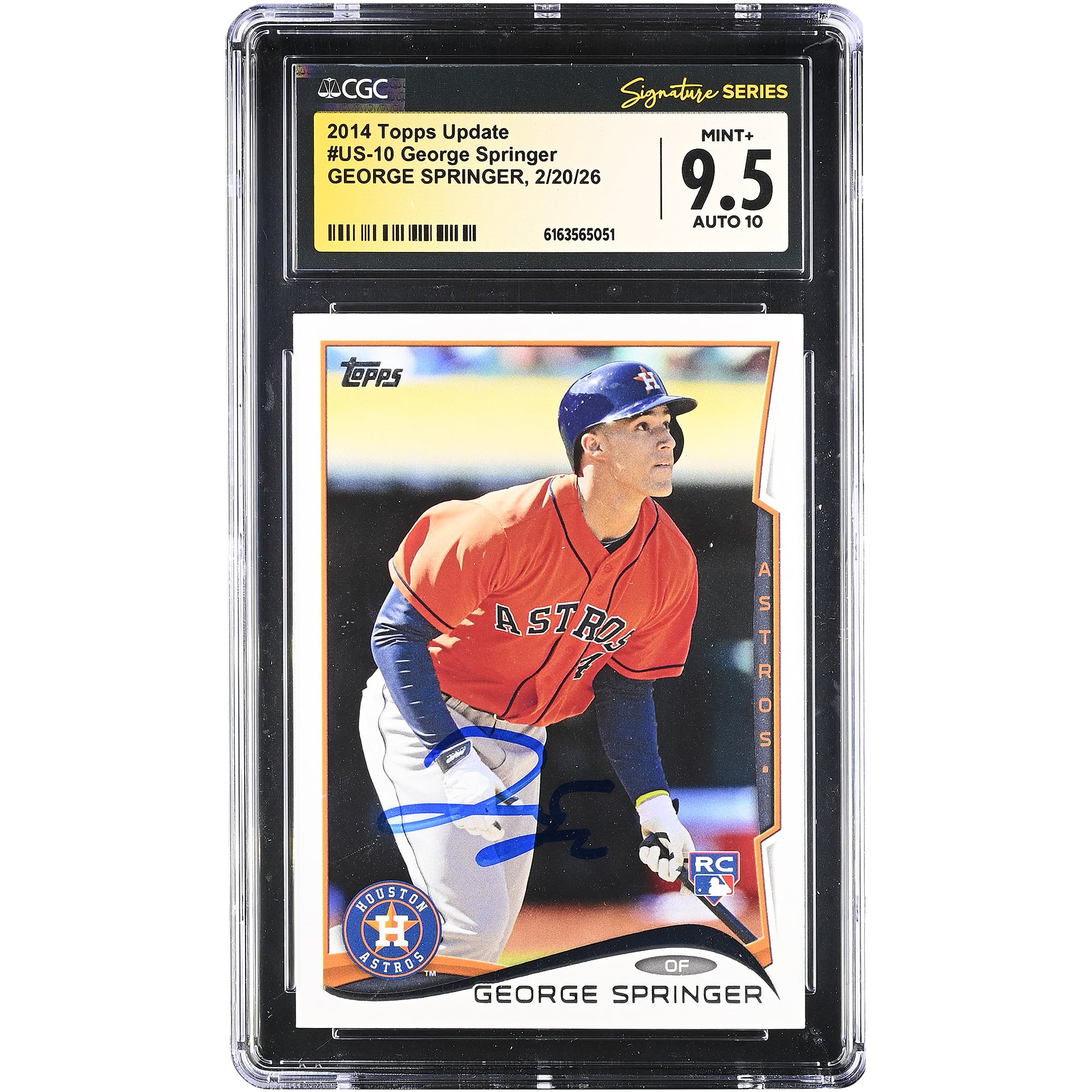 George Springer Houston Astros Autographed 2014 Topps Update #US-10 CGC Authenticated /10 Rookie Card