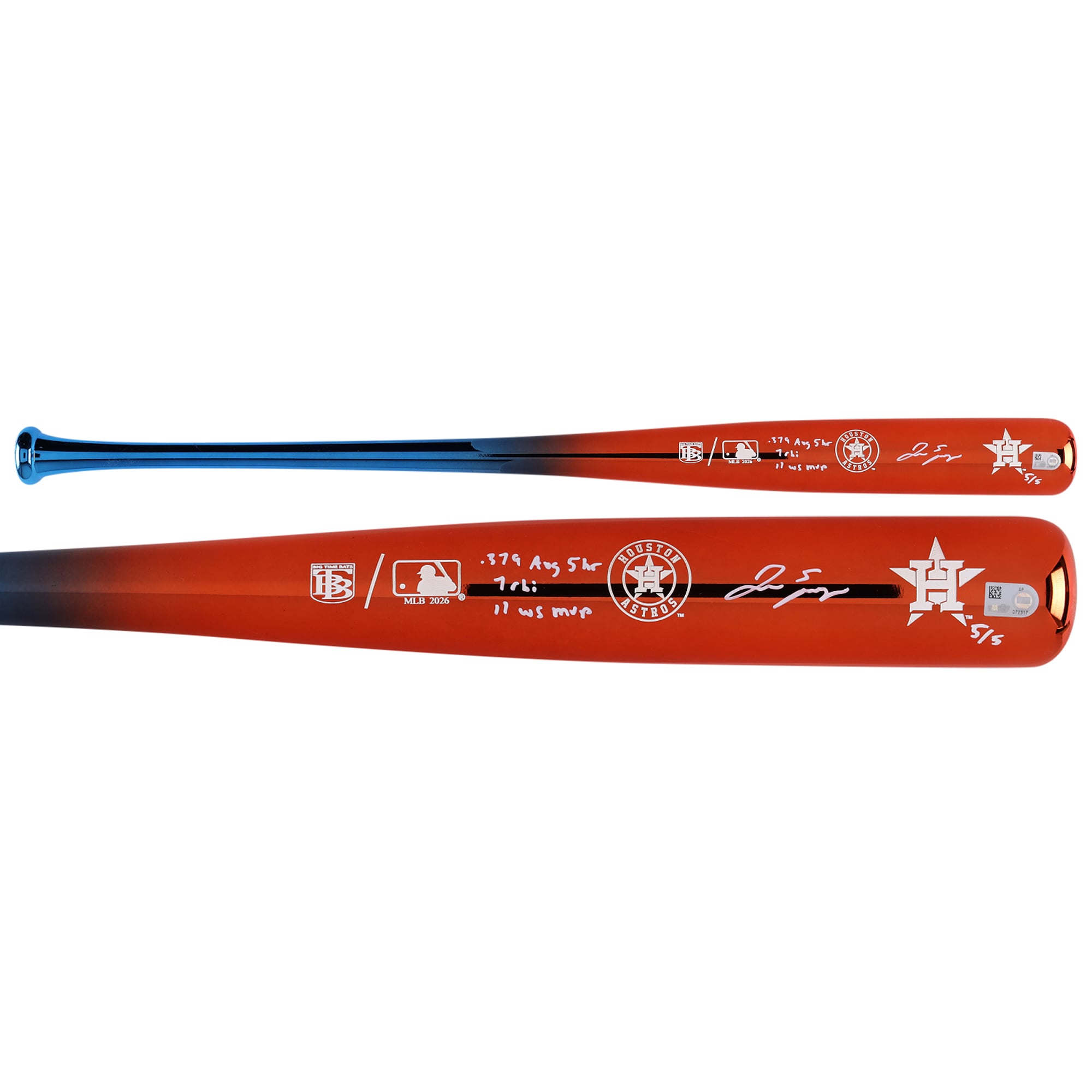 Bâton chromé Big Time Bats autographié par George Springer (Houston Astros) avec inscriptions multiples