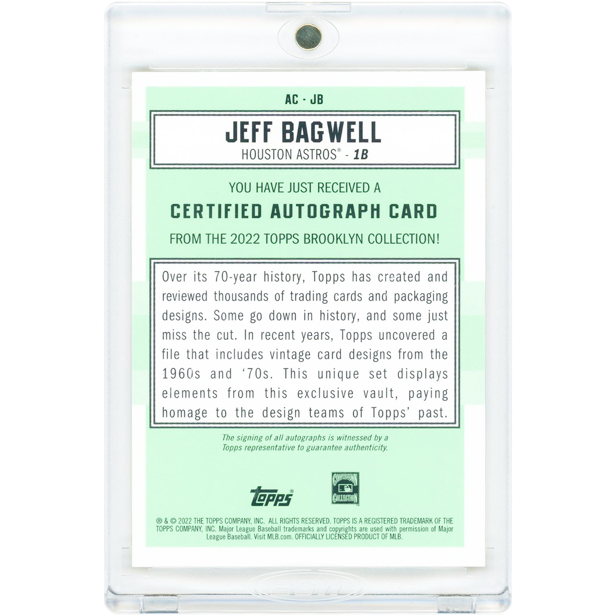 Jeff Bagwell Houston Astros Autographed 2022 Topps Brooklyn Collection Gold Certified #AC-JB #19/50 Card