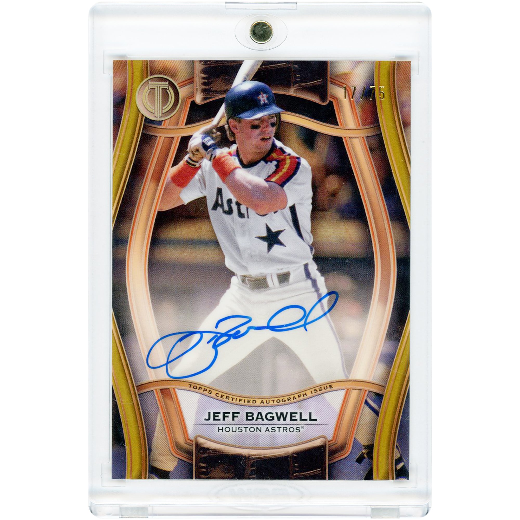 Carte autographiée de Jeff Bagwell (Houston Astros) - Collection Topps Tribute Pillars Of The Game Gold 2025 #PTGA-JBA #17/75