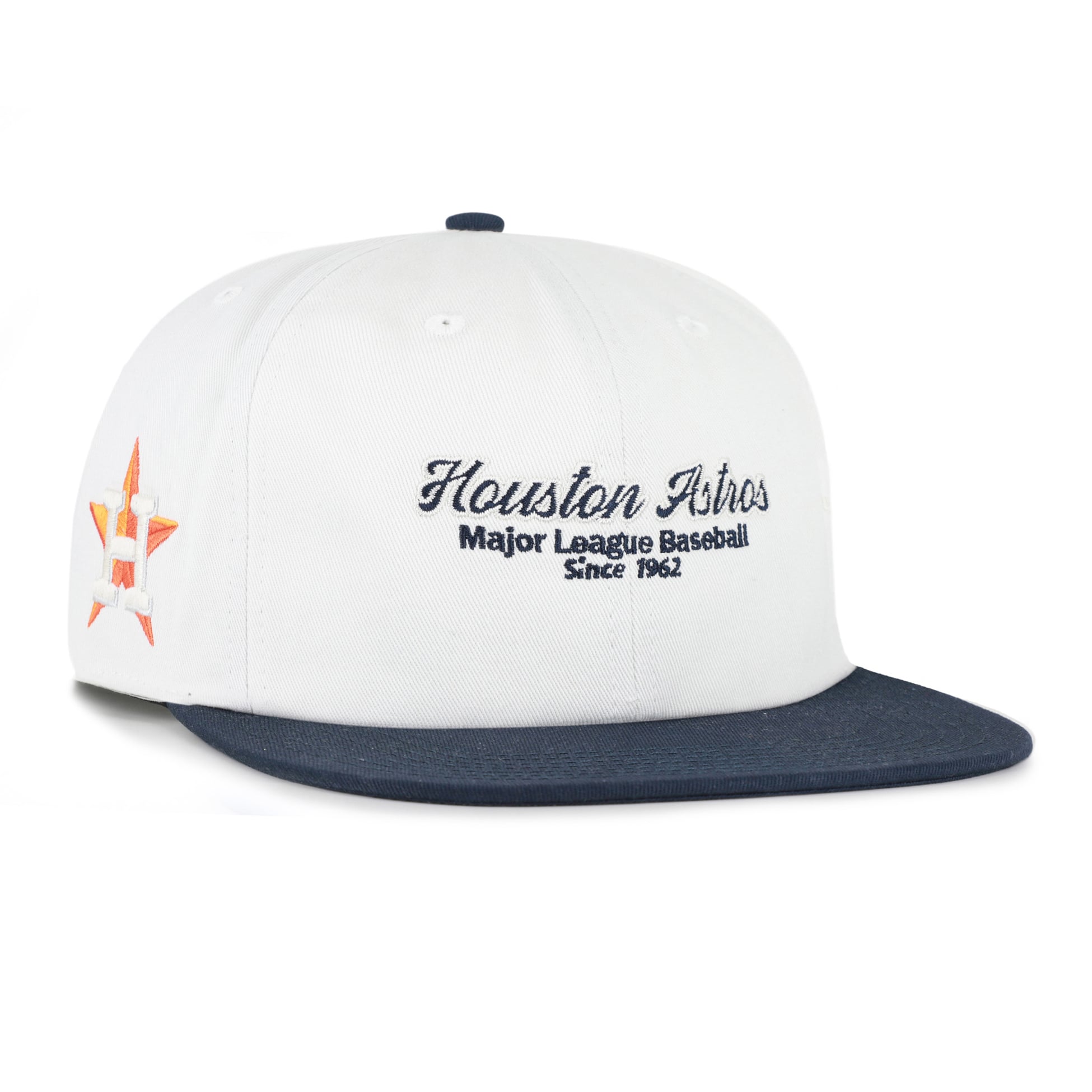 Casquette snapback capitaine décontractée Houston Astros Script Stack blanche et marine pour homme, modèle 47