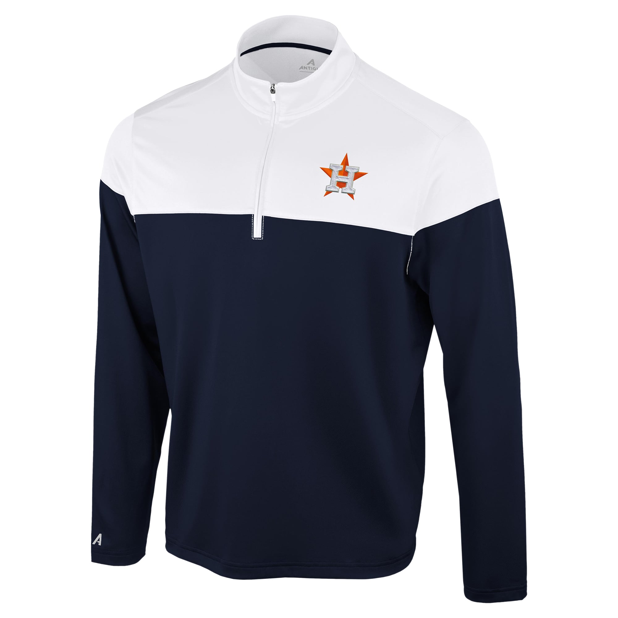 Pull à col zippé Antigua bleu marine et blanc pour homme, modèle Houston Astros Hinder.