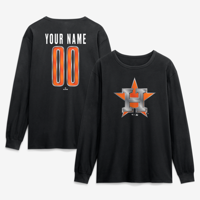 Houston Astros  Metallic Mascot Personalized Name & Number Long Sleeve T-Shirt - Black