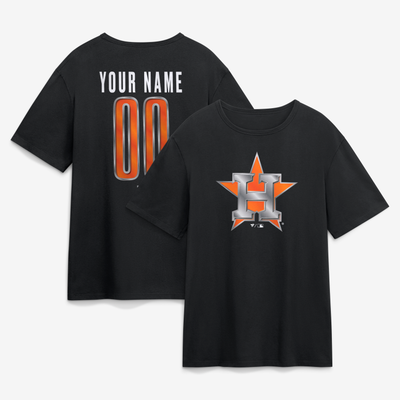 Houston Astros  Metallic Mascot Personalized Name & Number T-Shirt - Black