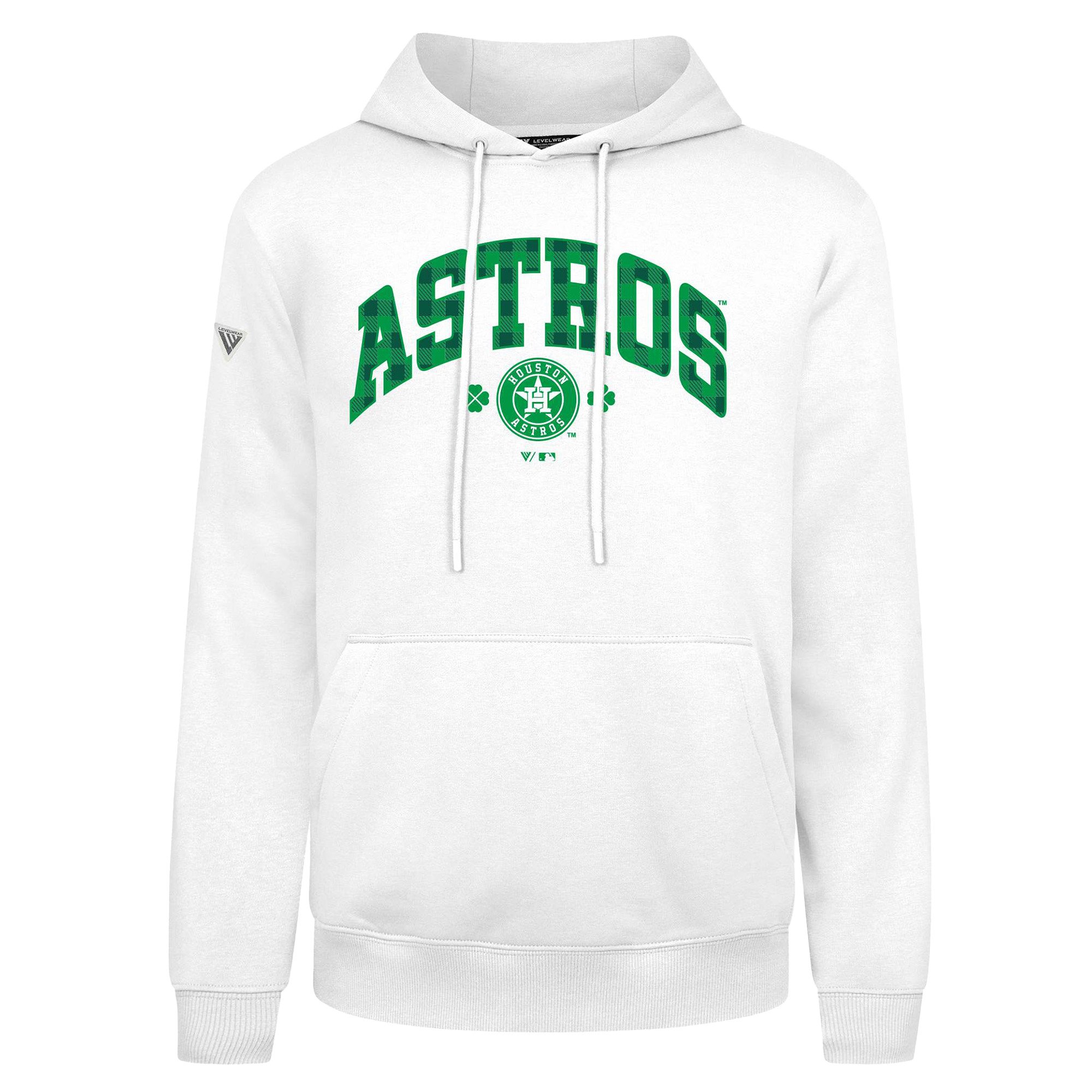 Men's Levelwear Houston Astros St. Patrick's Day Podium Plaid Pullover Hoodie