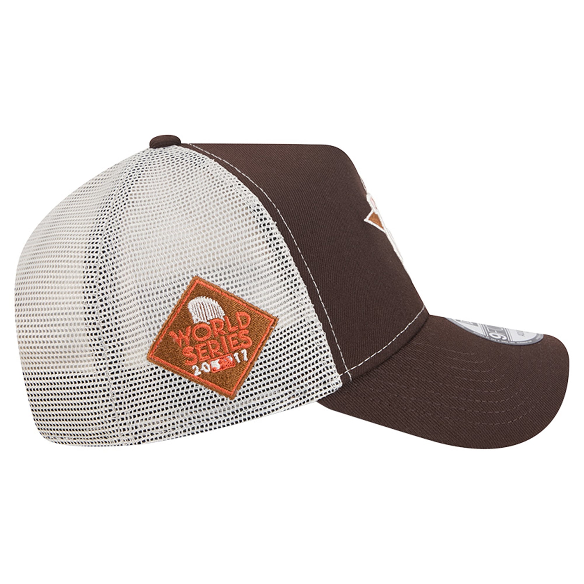 Men's New Era Brown Houston Astros Pumpkin Spice A-Frame 9FORTY Adjustable Trucker Hat