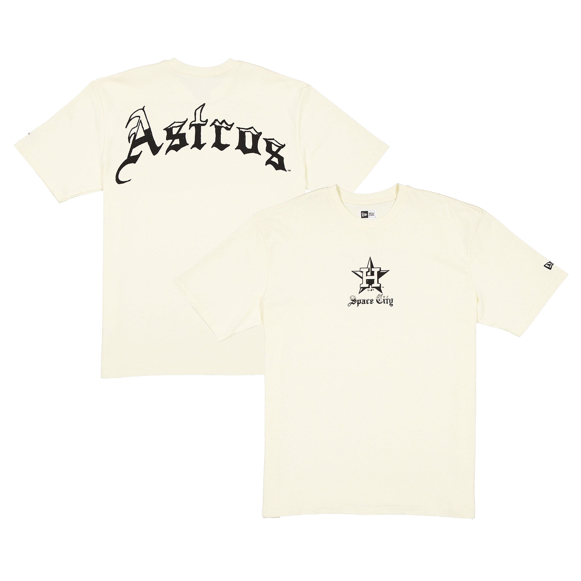 T-shirt New Era crème pour homme, Houston Astros, lettrage gothique Heritage