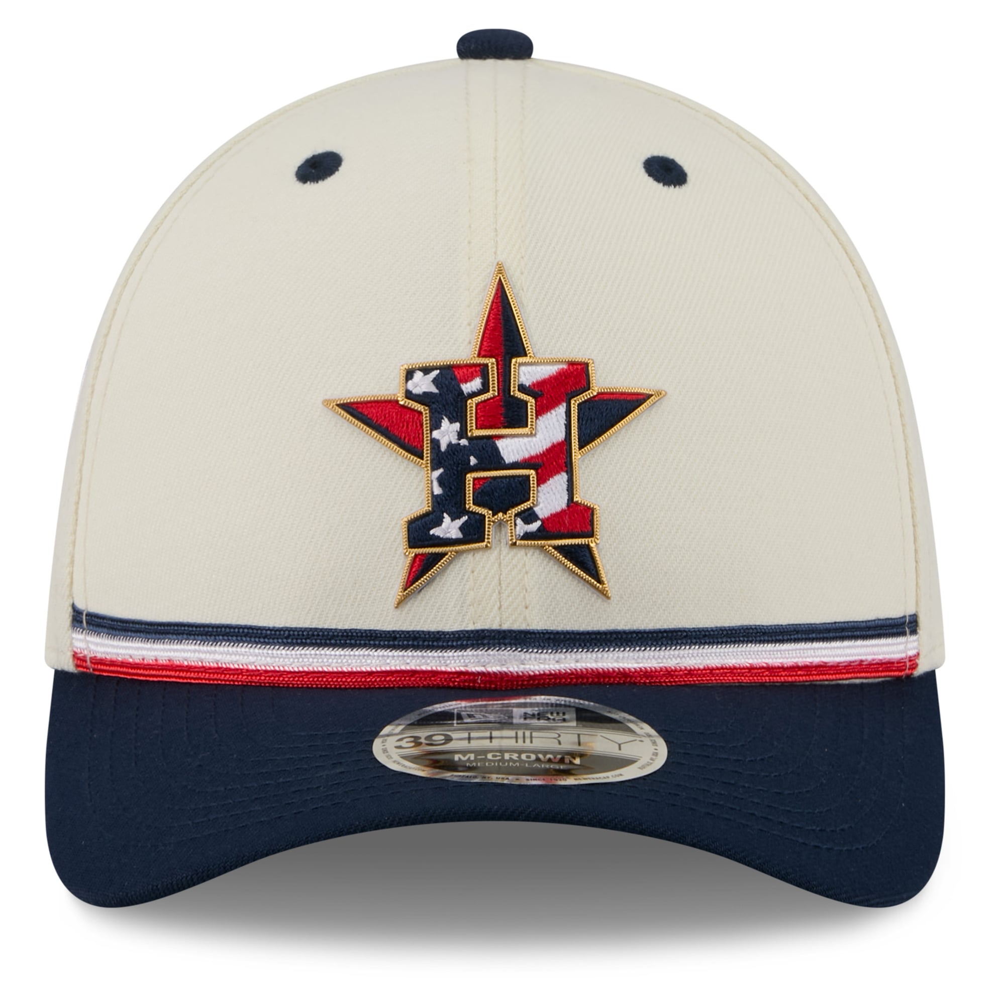 Men's New Era Cream/Navy Houston Astros USA 250 Fourth of July 39THIRTY M-Crown Flex Hat