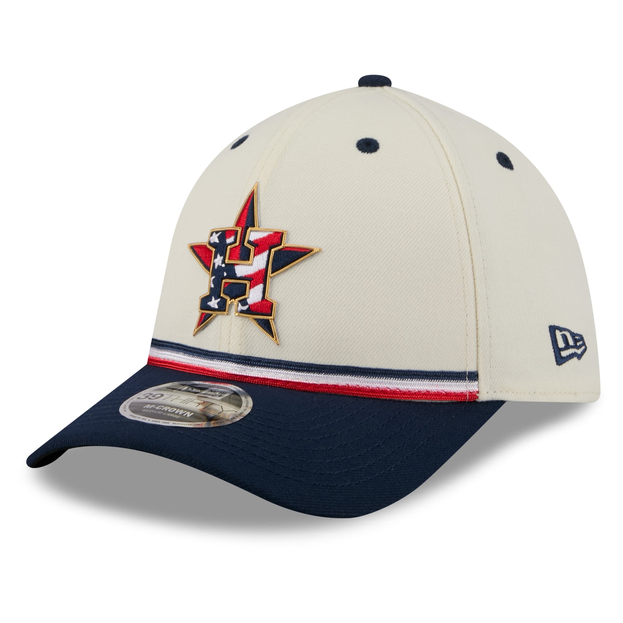 Men's New Era Cream/Navy Houston Astros USA 250 Fourth of July 39THIRTY M-Crown Flex Hat