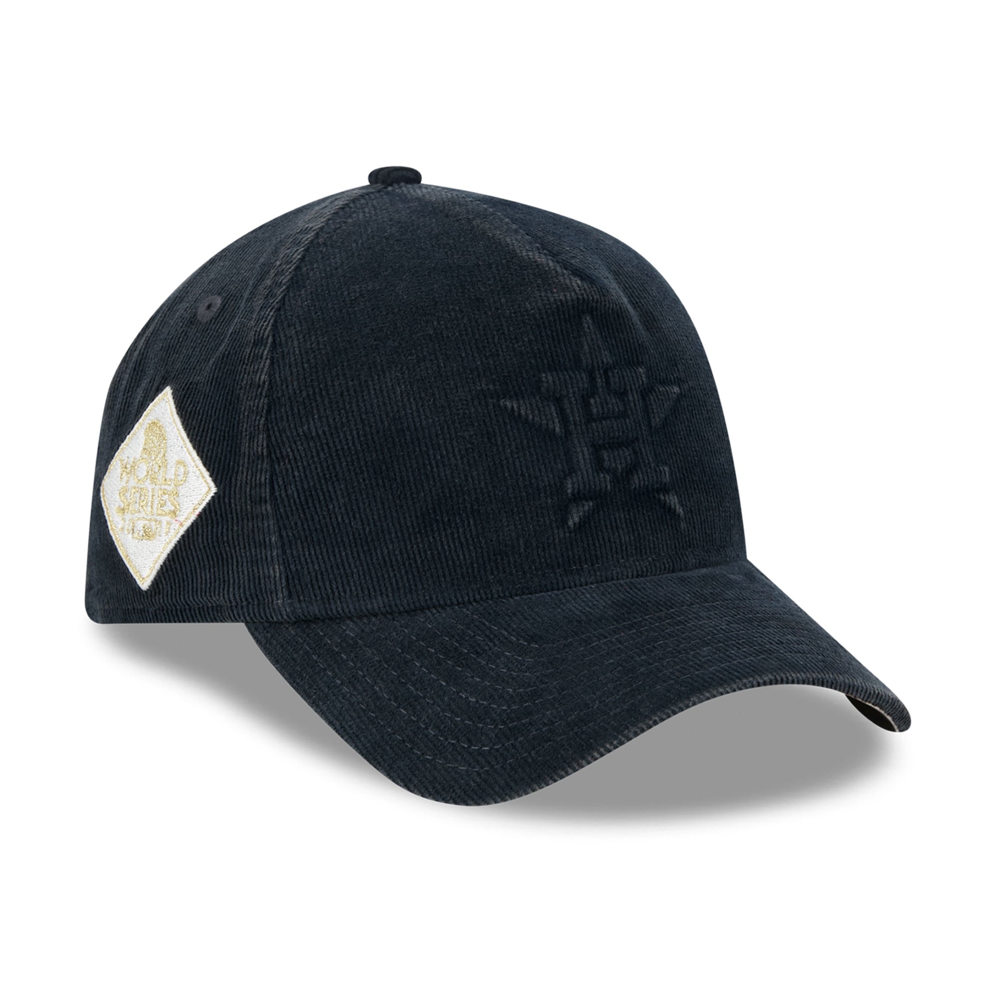 Casquette New Era 9FORTY pour homme, bleu marine, Houston Astros, Série mondiale 2017, patch latéral, velours côtelé ton sur ton.