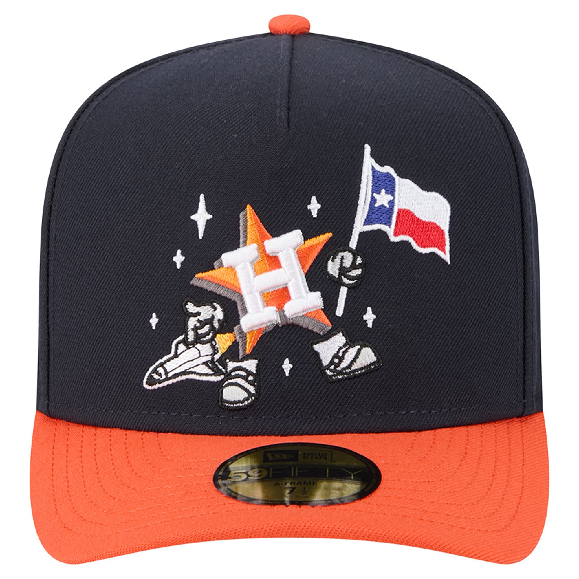 Casquette ajustée New Era 59FIFTY pour homme, bleu marine/orange, motif dessin animé des Houston Astros