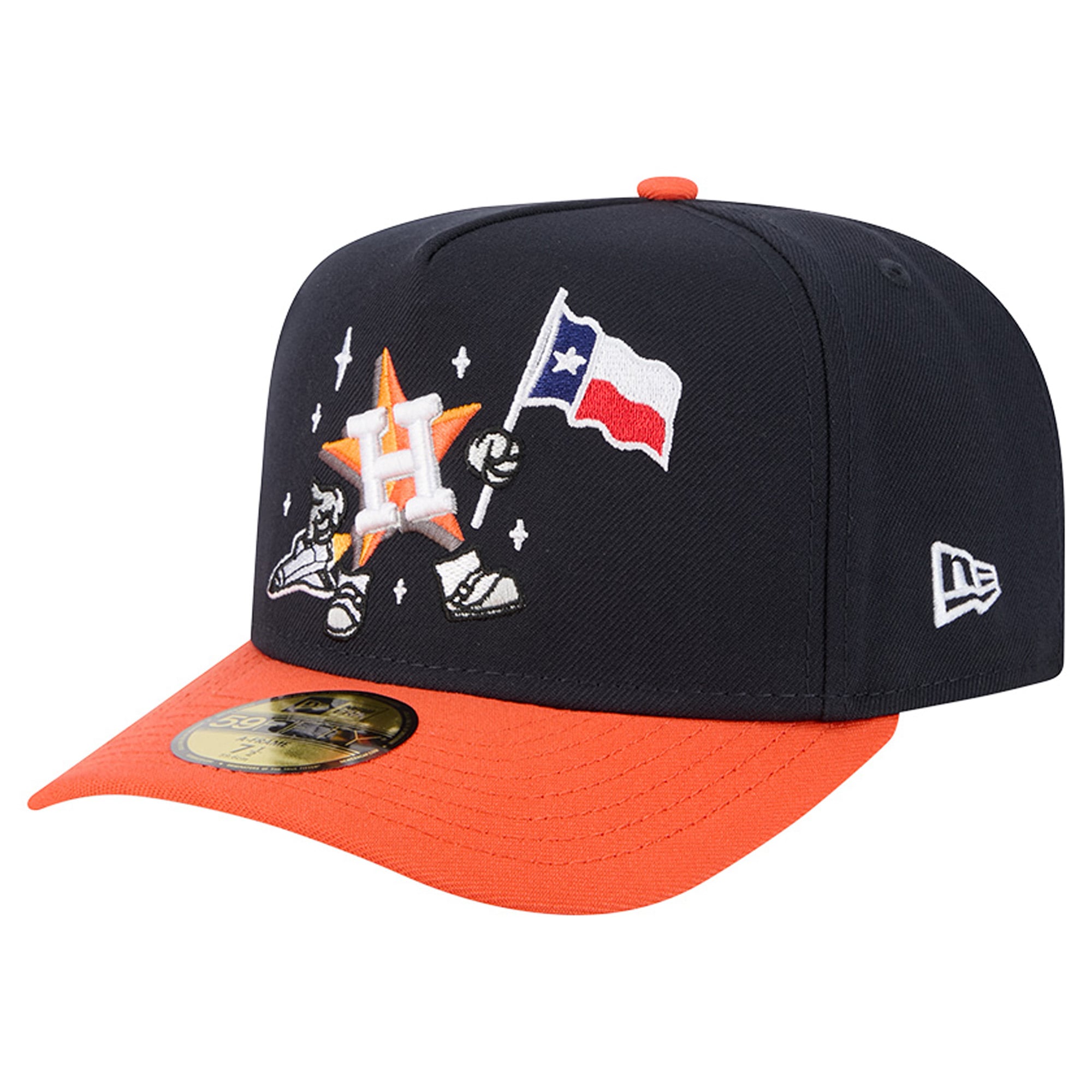 Casquette ajustée New Era 59FIFTY pour homme, bleu marine/orange, motif dessin animé des Houston Astros