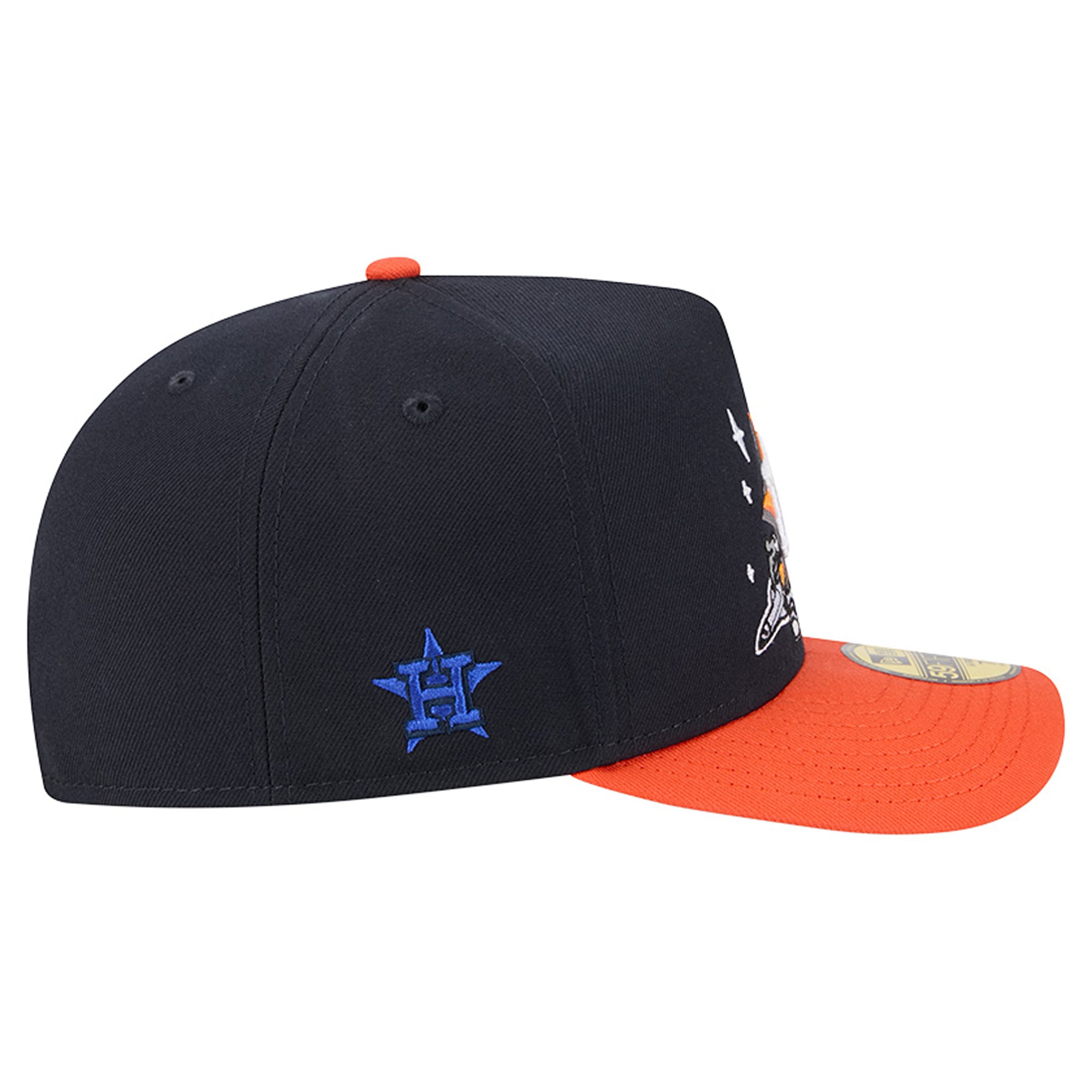 Casquette ajustée New Era 59FIFTY pour homme, bleu marine/orange, motif dessin animé des Houston Astros