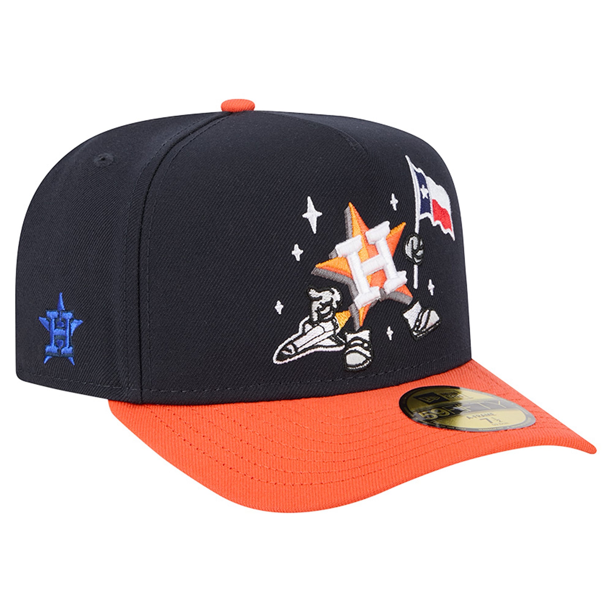 Casquette ajustée New Era 59FIFTY pour homme, bleu marine/orange, motif dessin animé des Houston Astros