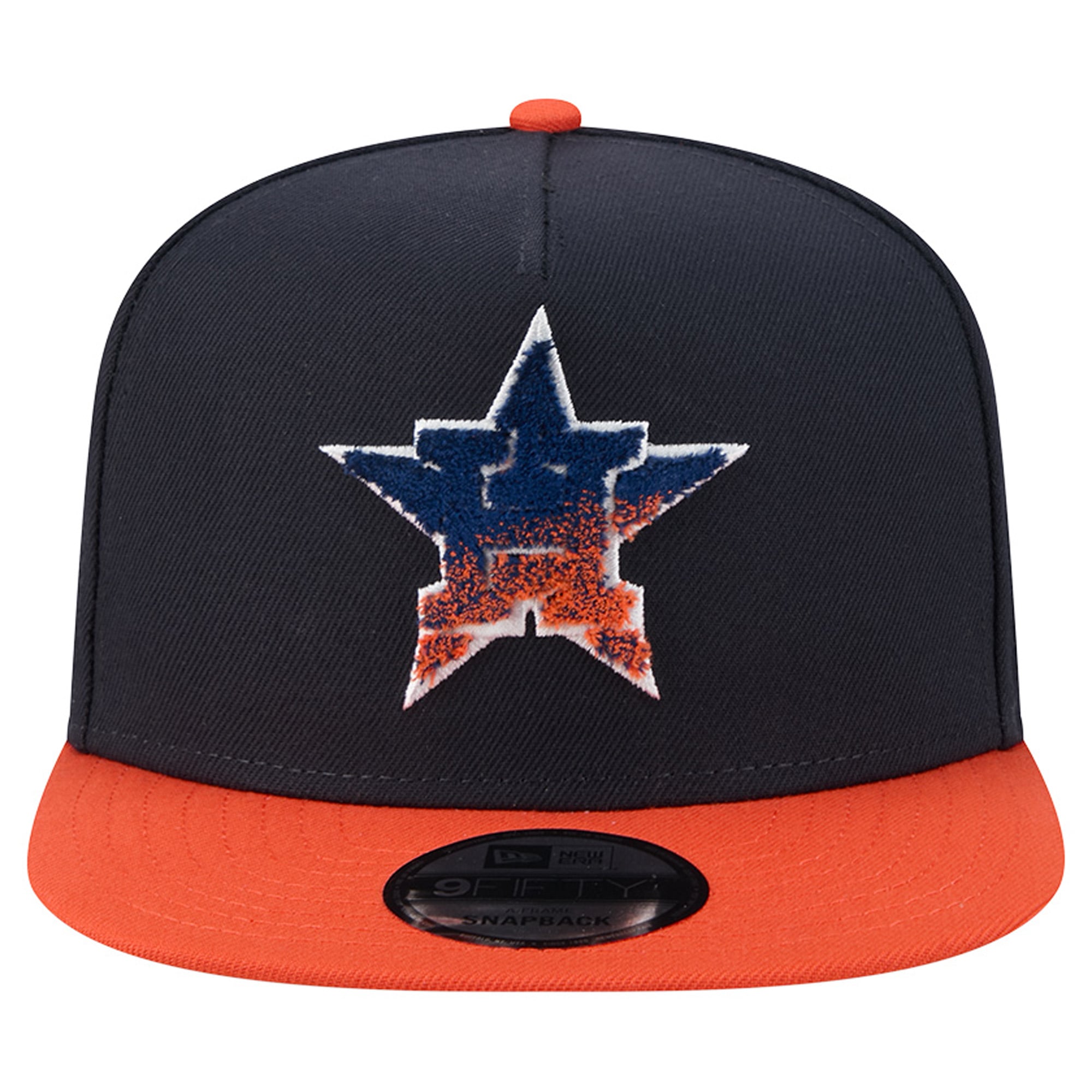 Casquette snapback New Era 9FIFTY pour homme, bleu marine/orange, Houston Astros, en chenille dégradée, style A-Frame.