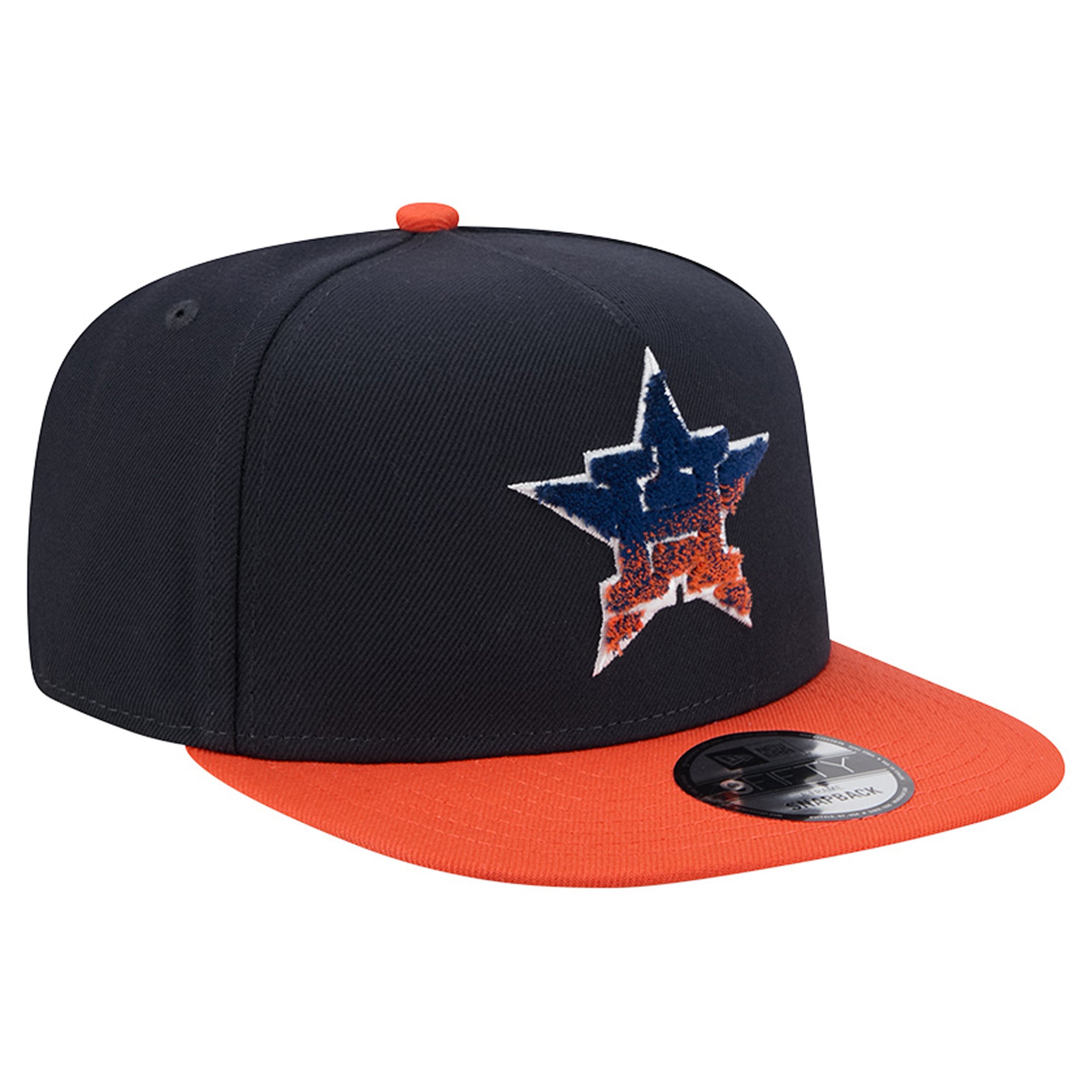 Casquette snapback New Era 9FIFTY pour homme, bleu marine/orange, Houston Astros, en chenille dégradée, style A-Frame.