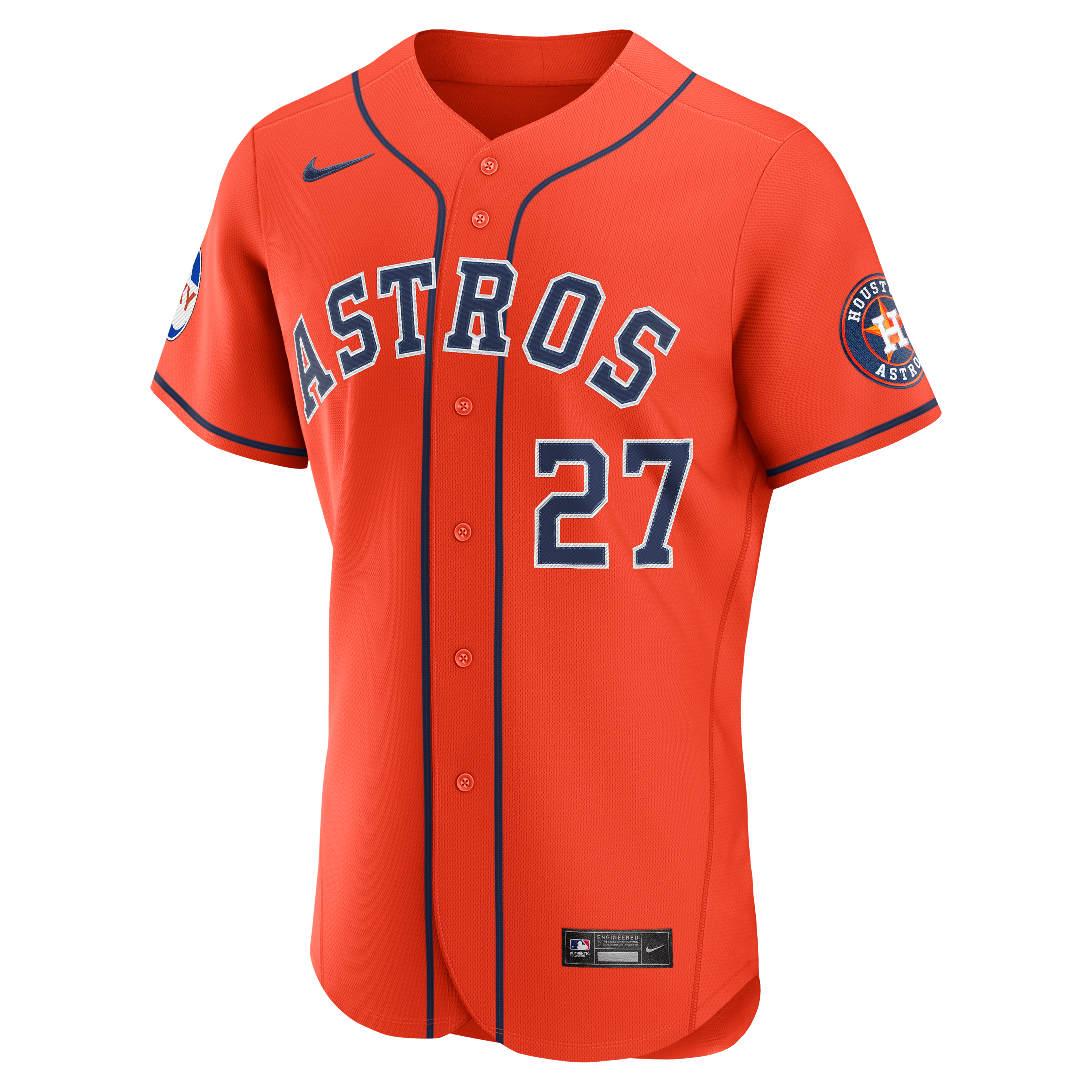 Maillot authentique alternatif Nike Jose Altuve orange des Houston Astros pour homme, avec patch de sponsor.