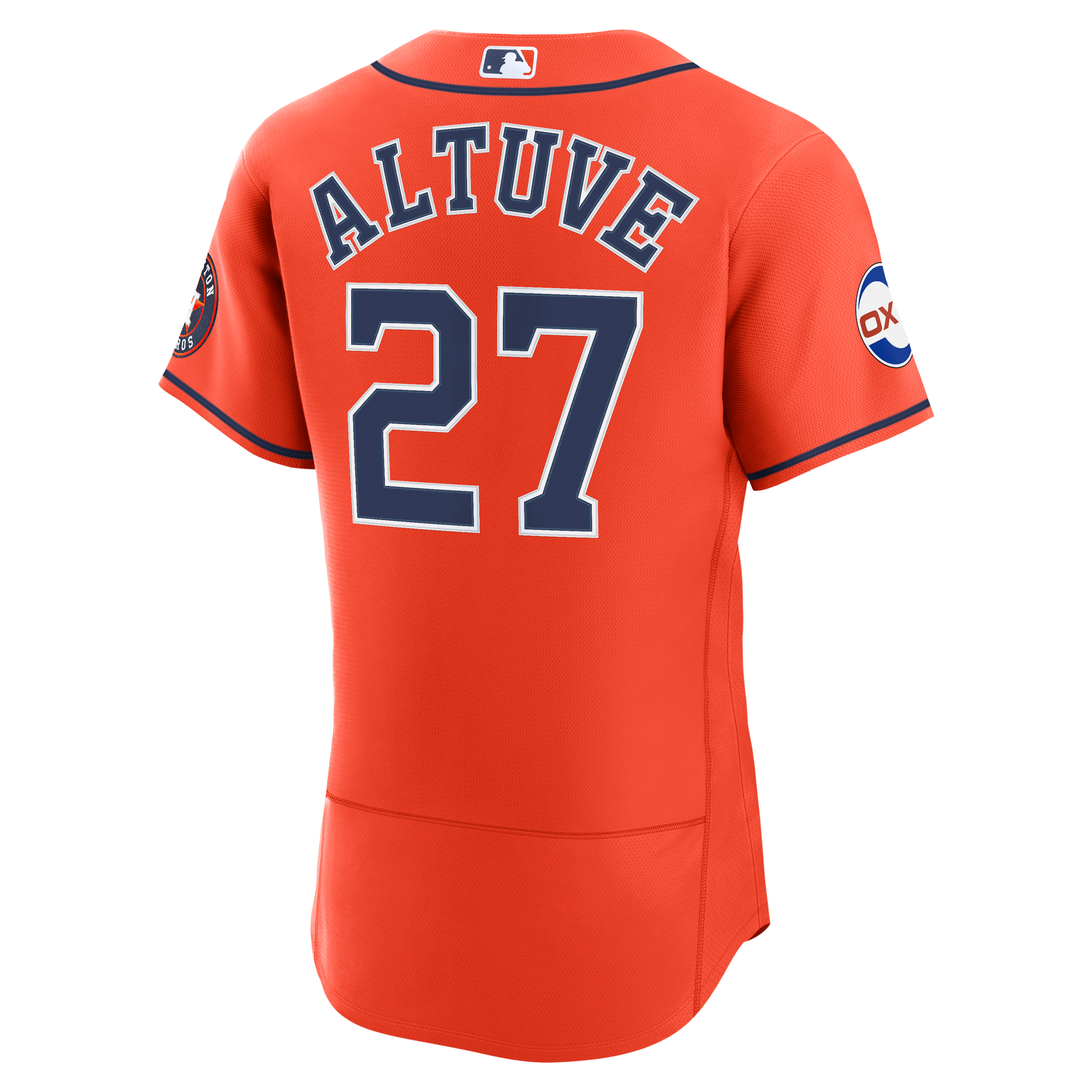 Maillot authentique alternatif Nike Jose Altuve orange des Houston Astros pour homme, avec patch de sponsor.
