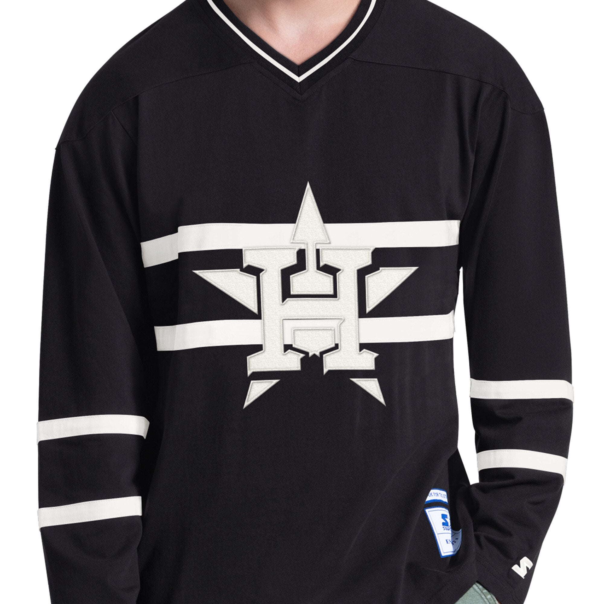 T-shirt à manches longues et col en V Starter Black Houston Astros pour homme