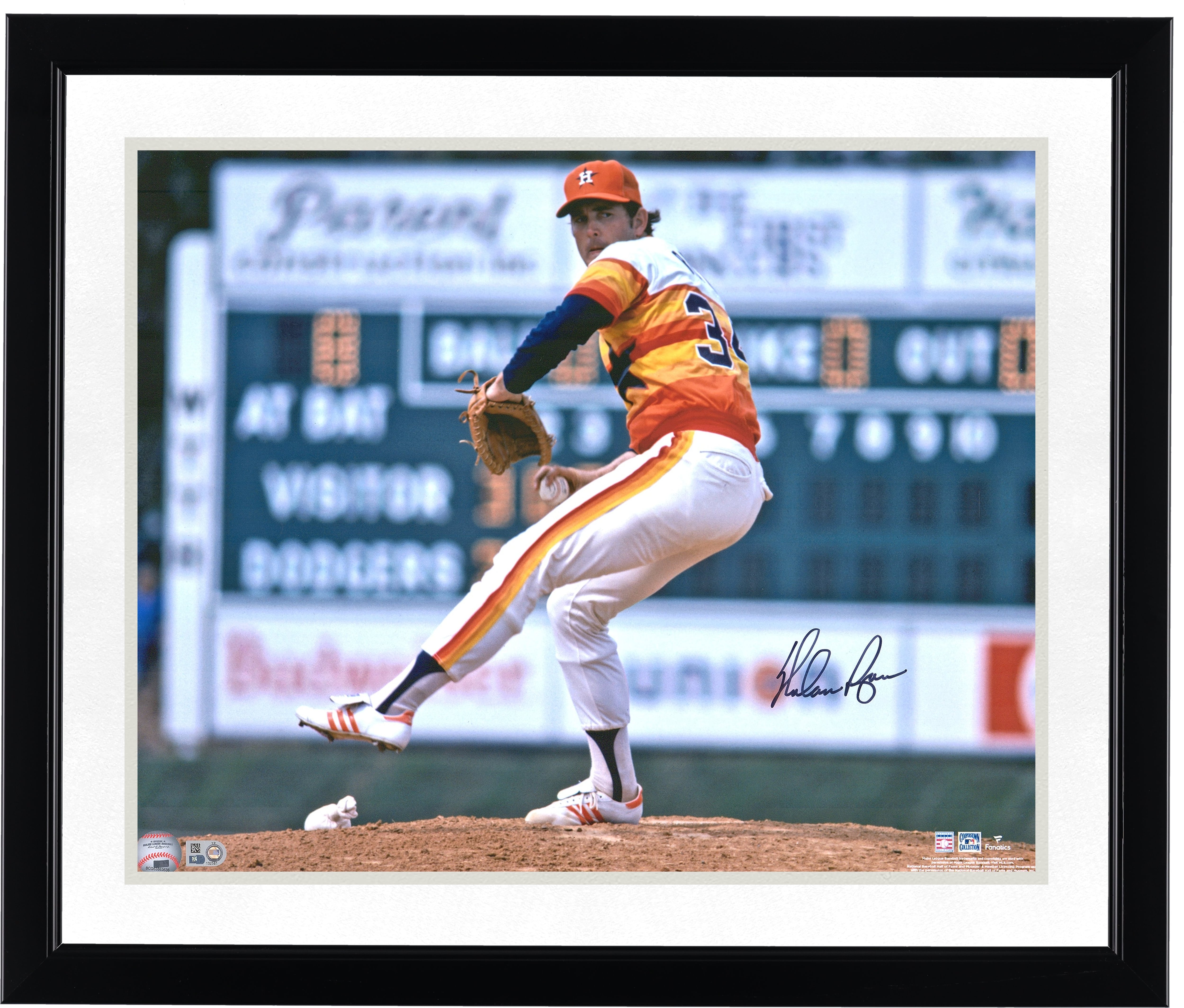 Nolan Ryan Houston Astros Autographed 16" x 20" Pitching in Rainbow Jersey