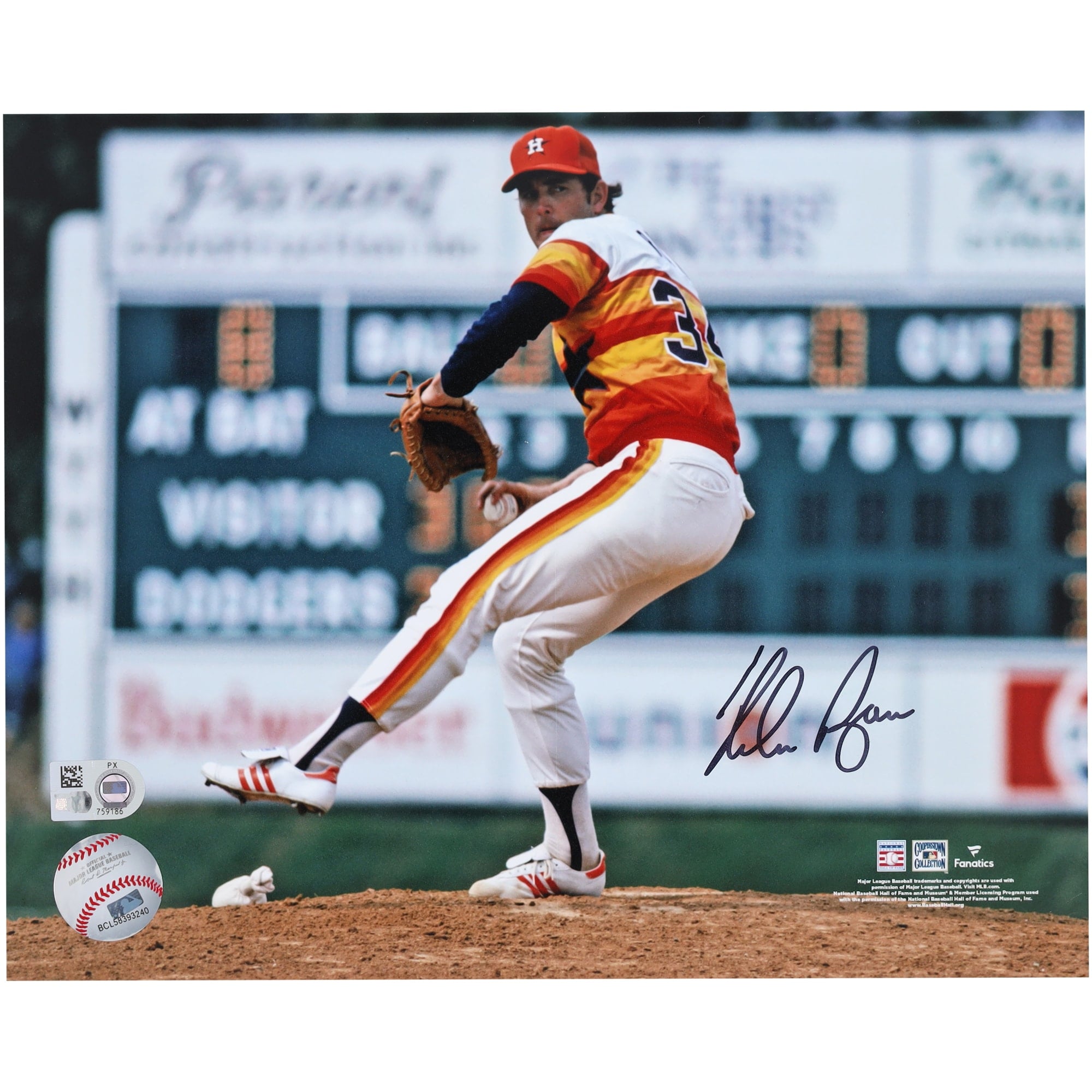 Nolan Ryan Houston Astros Autographed 8" x 10" Pitching in Rainbow Jersey