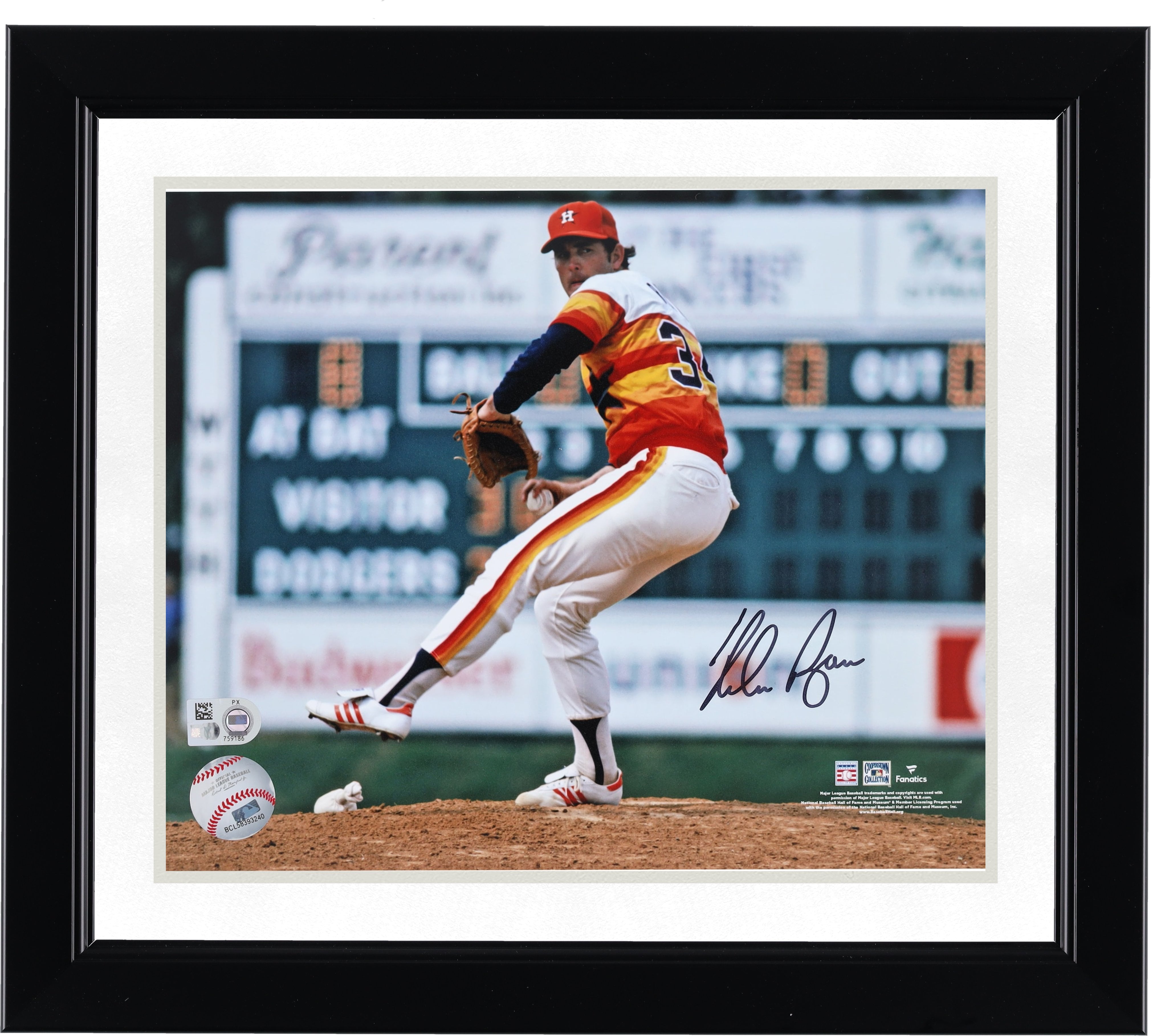 Nolan Ryan Houston Astros Autographed 8" x 10" Pitching in Rainbow Jersey