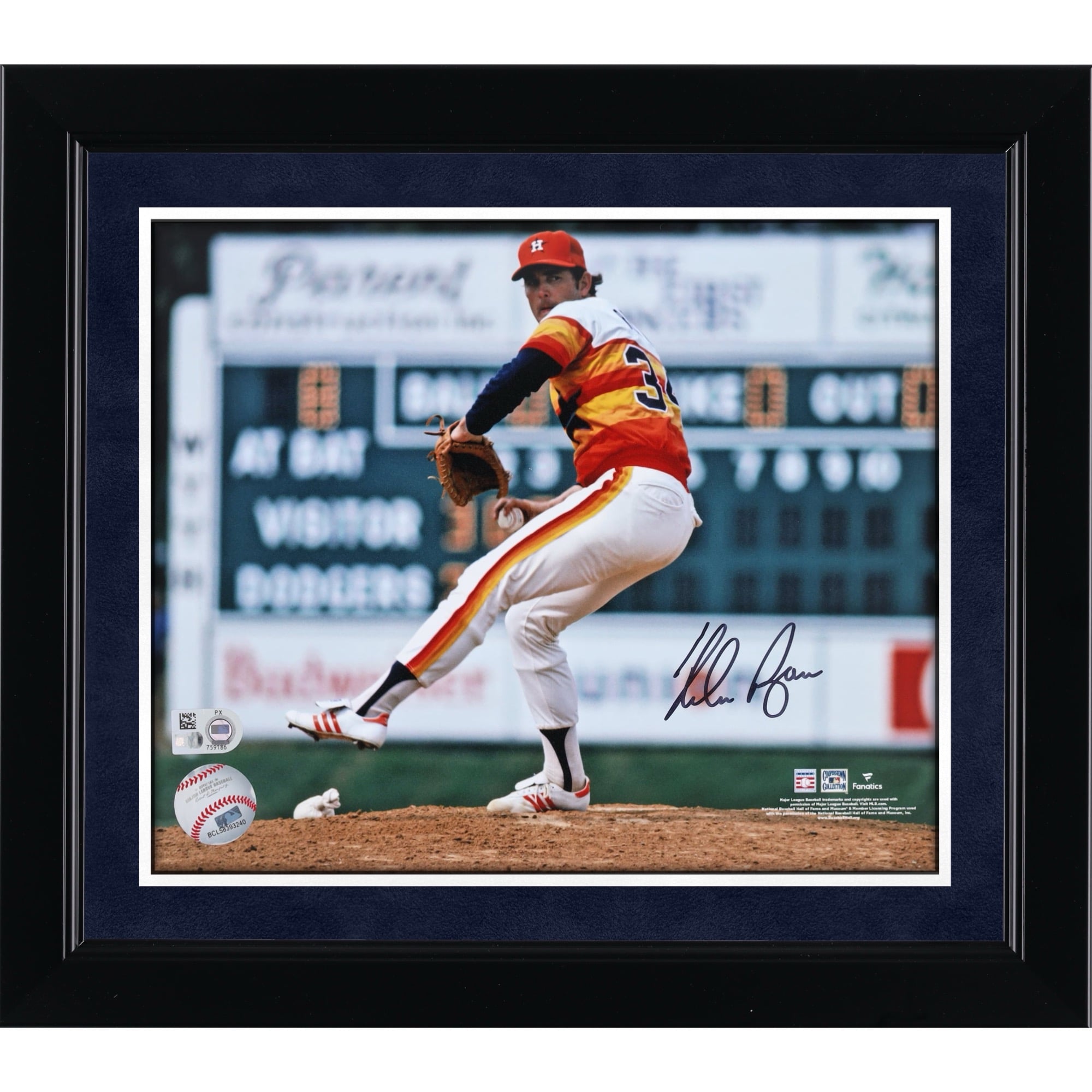 Maillot arc-en-ciel autographié de Nolan Ryan, lanceur des Astros de Houston (8" x 10")