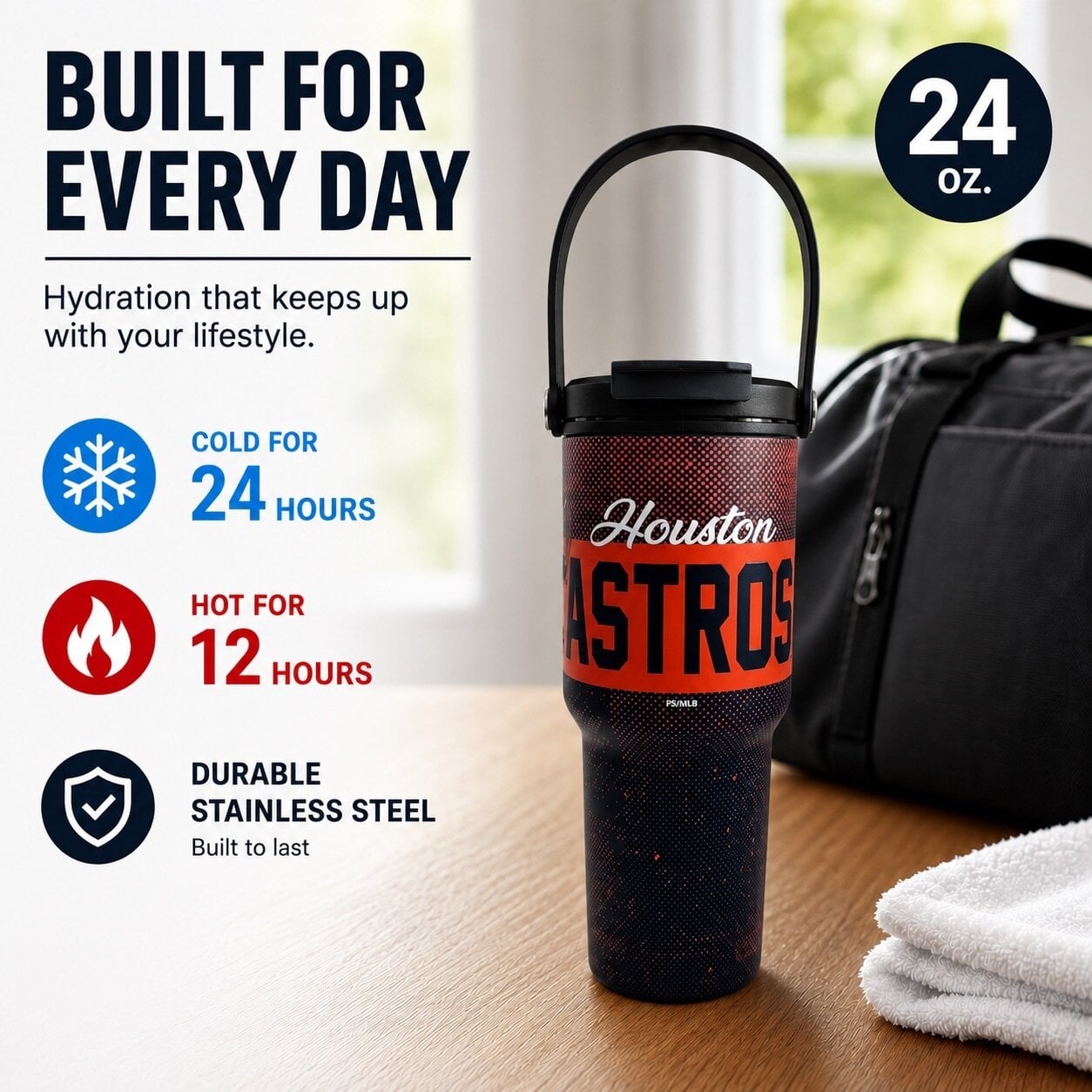Pegasus Houston Astros 24oz. Speckled Gradient Stainless Steel Dual Top Water Bottle