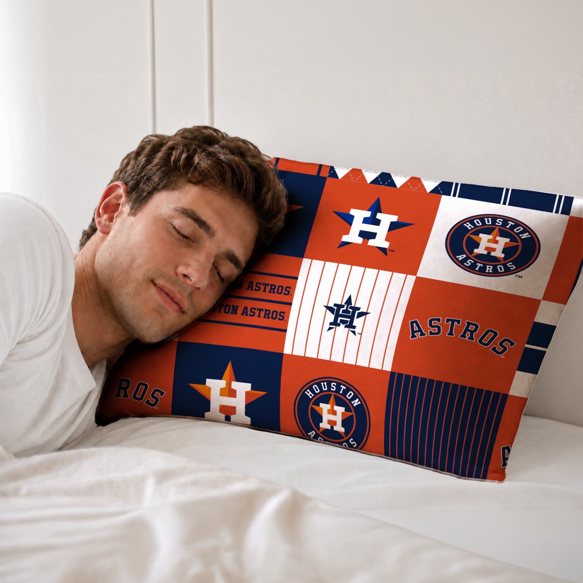 Ensemble de literie trois pièces Pegasus Houston Astros Patchwork Plaid pour lit double/queen