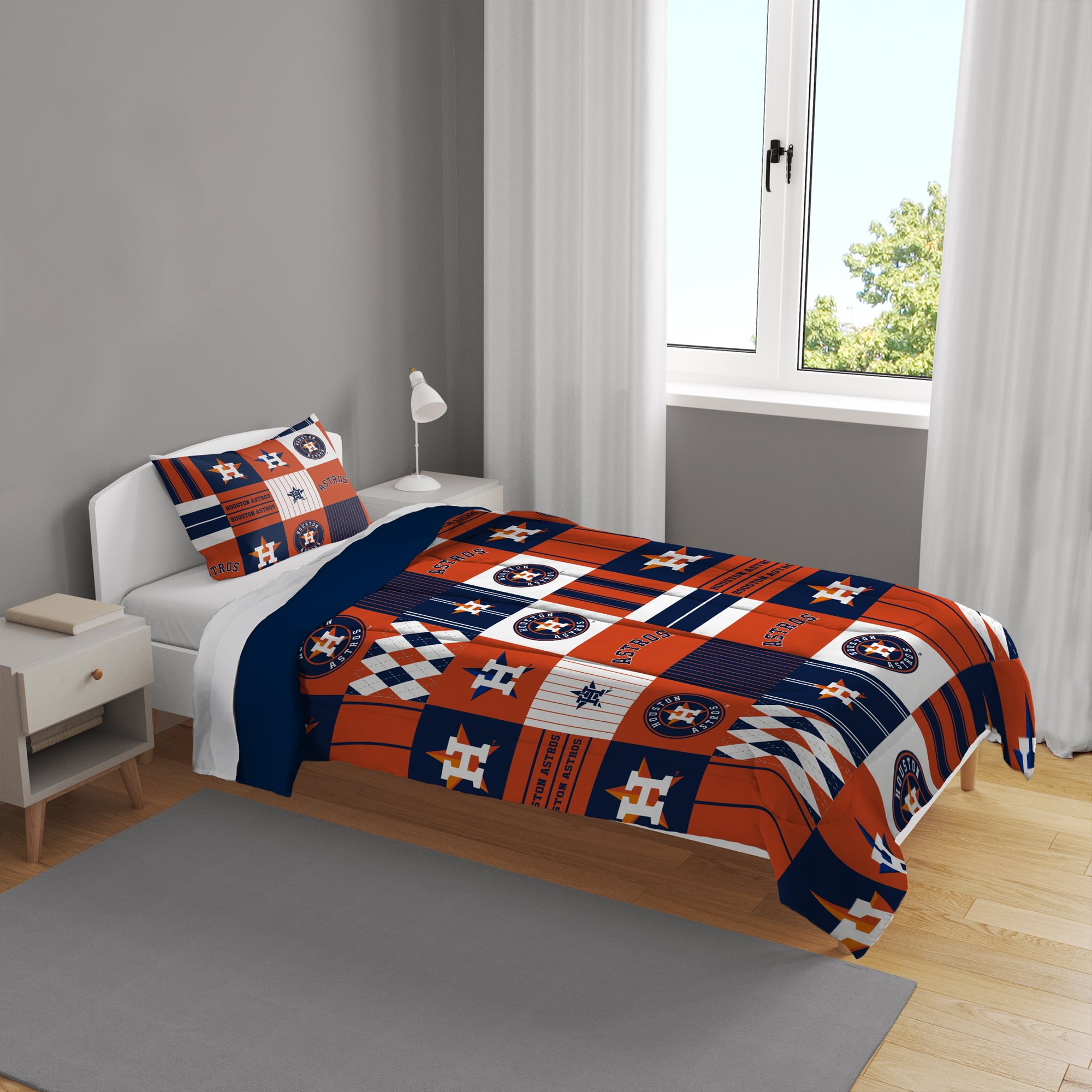 Ensemble de literie deux pièces Pegasus Houston Astros Patchwork Plaid Twin/Twin XL