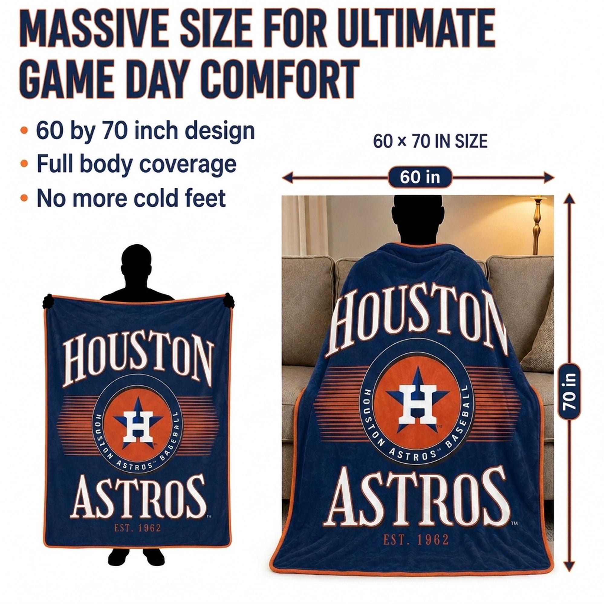 Couverture Pegasus Houston Astros Spotlight Arch 60" x 70" ultra douce