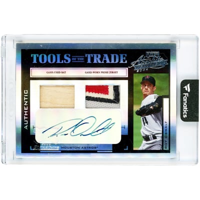 Roy Oswalt Houston Astros Autographed 2004 Playoff Absolute Memorabilia Tools Of The Trade Game Used Bat & Quad-Color Jersey Relics #TT-130 #4/5 Card