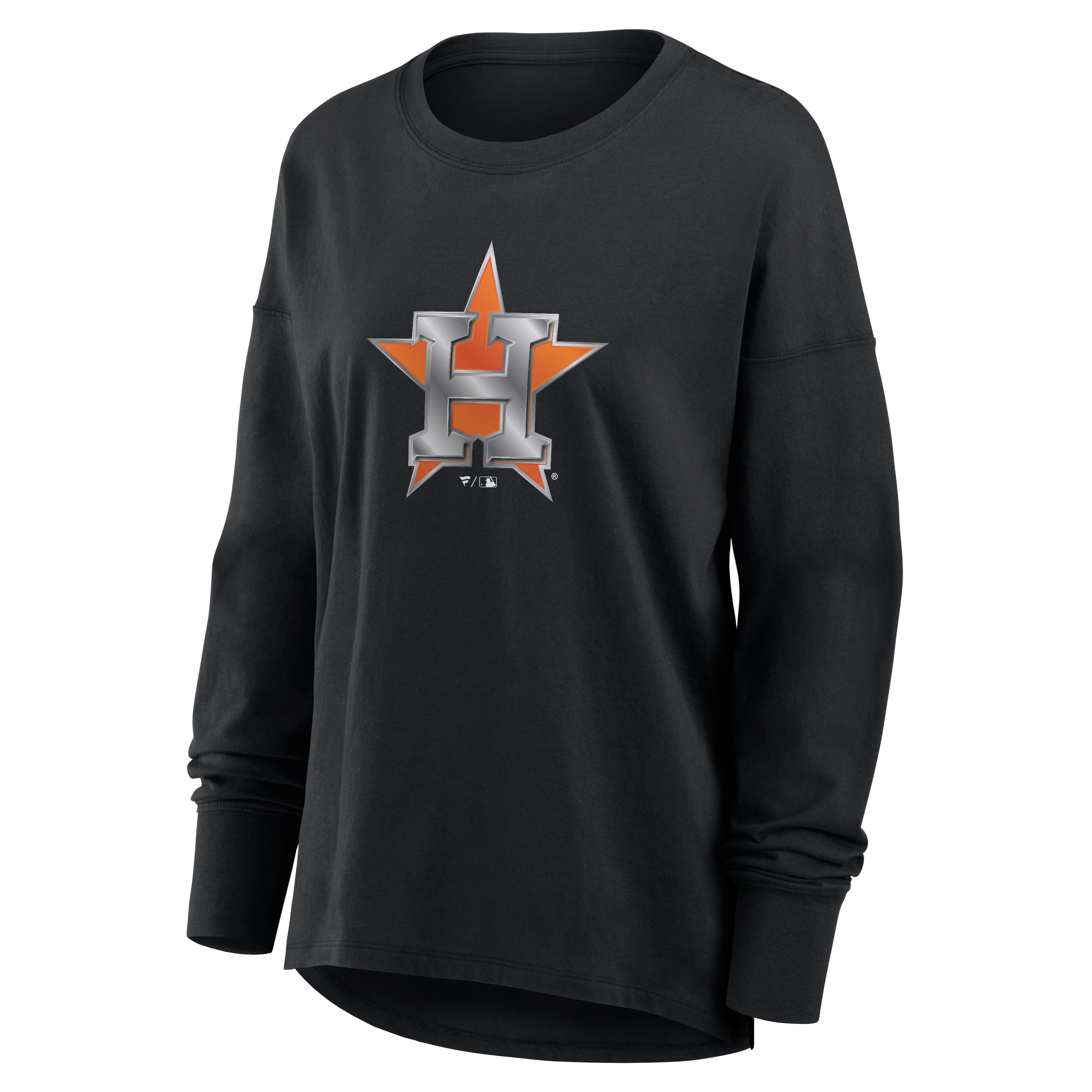 T-shirt à manches longues noir pour femmes avec mascotte métallique des Astros de Houston