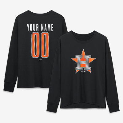Houston Astros Women's Metallic Mascot Personalized Name & Number Long Sleeve T-Shirt - Black