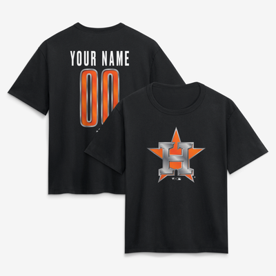 Houston Astros Women's Metallic Mascot Personalized Name & Number T-Shirt - Black