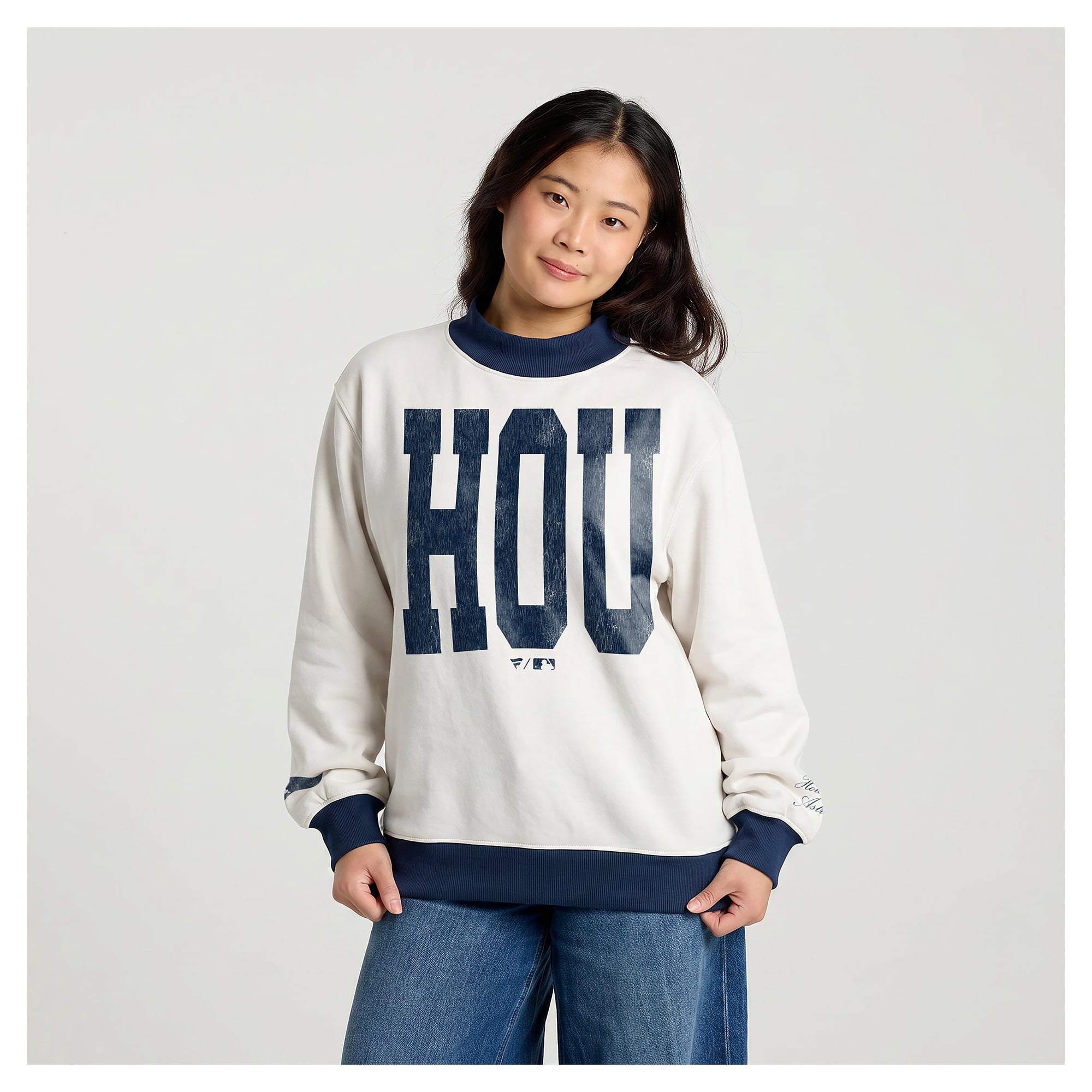 Women's Fanatics Cream Houston Astros City Abbreviation Funnel Neck Fleece Sweatshirt
